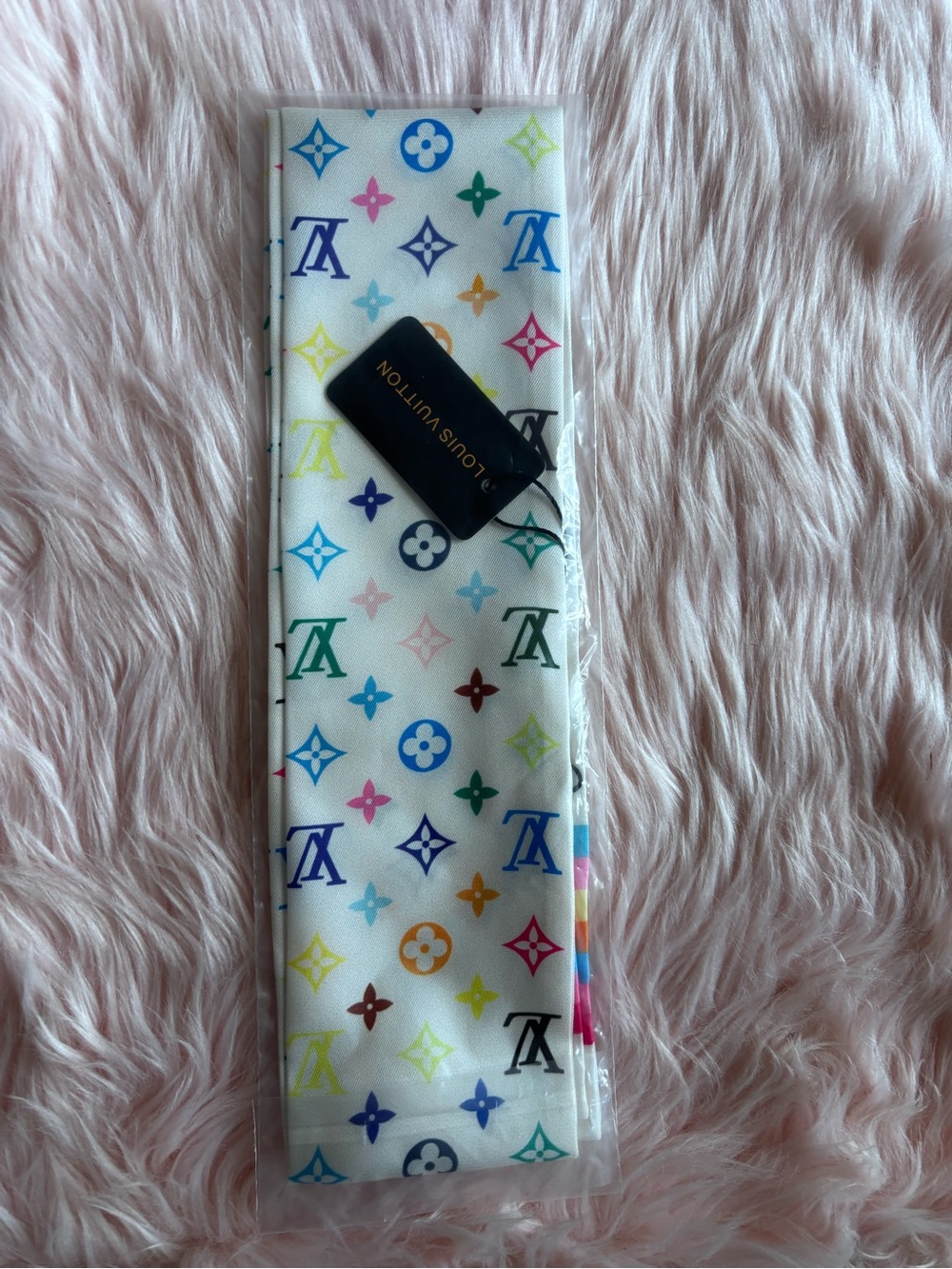 White Multicolor Monogram Silk Twilly Scarf